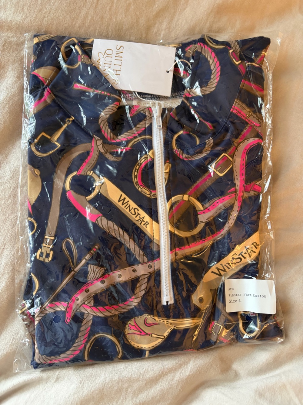 Winstar Farm equestrian print Navy Printed Long Sleeve Zip-Front Top